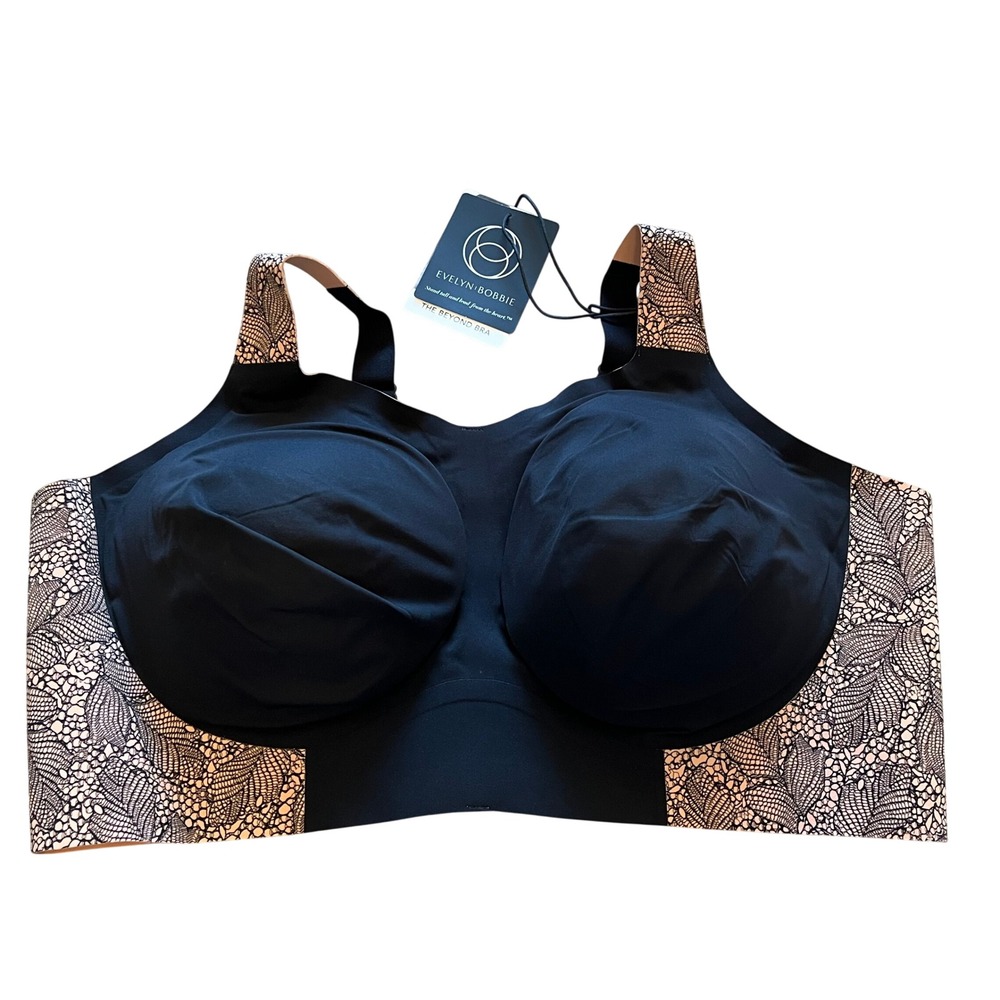 Evelyn & Bobbie The Beyond Bra Black Tan Lace Wireless Support 3XL NEW